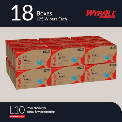 WypAll GeneralClean L10 Paper Cleaning Wipers, 10.25 x 9, White, 125 Wipers/Box, 18/Carton (05320)