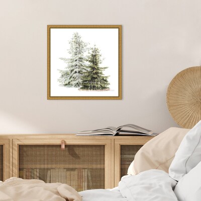 Amanti Art Vintage Wooded Holiday Trees in Snow by Katie Pertiet Framed Canvas Wall Art Print, 16 x