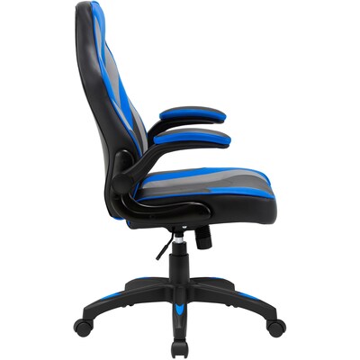 Lorell Vinyl Ergonomic Racing Gaming Chair, Black/Blue/Gray (LLR84395)