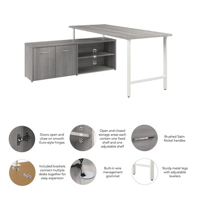 Bush Business Furniture Hustle 72"W Computer Desk and Low Storage Cabinet with Doors and Shelves, Platinum Gray (HUS012PG)