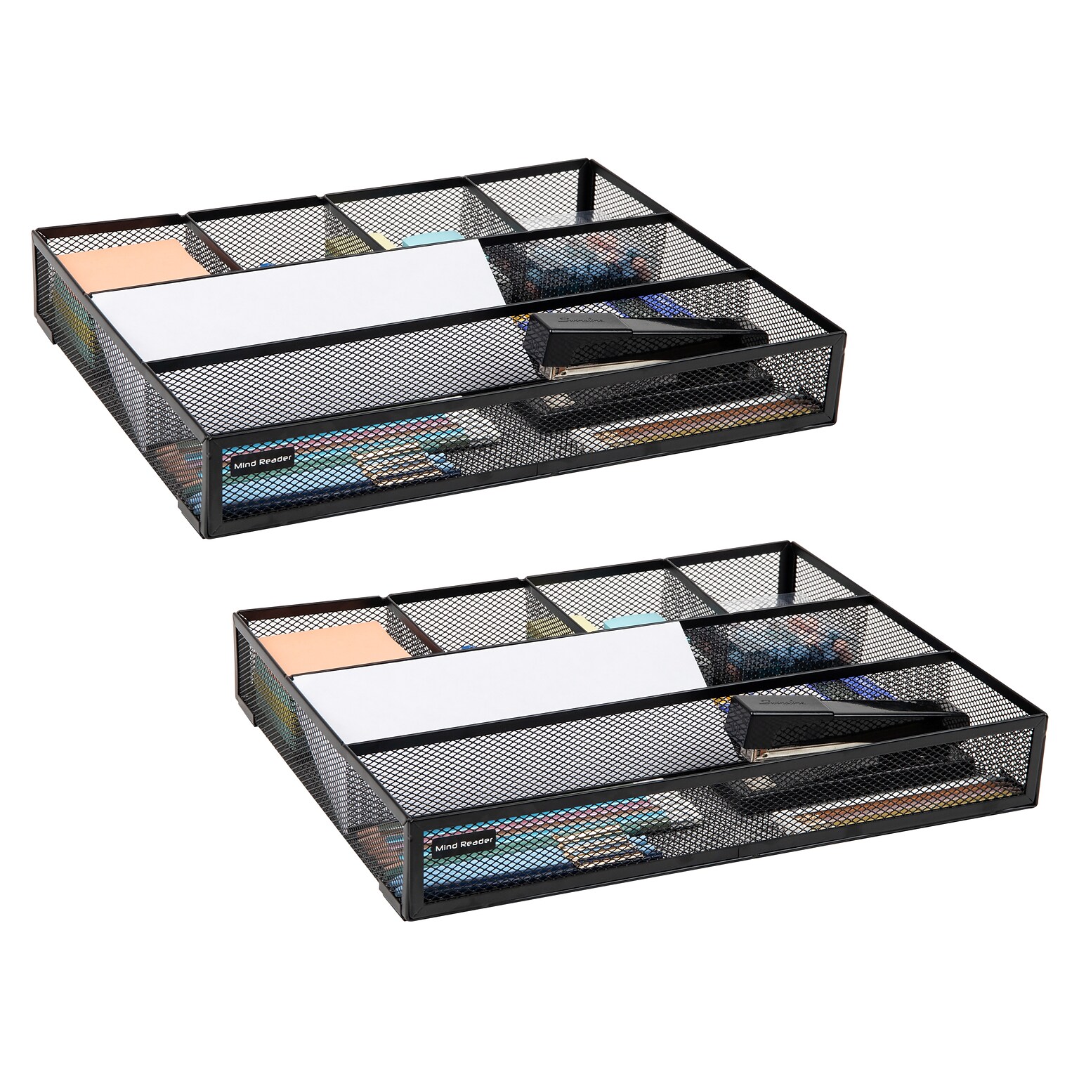 Mind Reader 6-Compartment Metal Drawer Organizer, Black, 2/Set (2DEER-BLK)