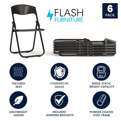 Flash Furniture Plastic Folding Chair, Black, Set of 6 (6RUTIBLK)