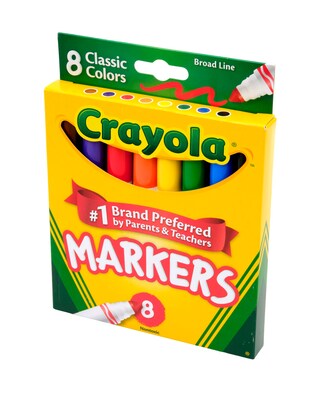 Crayola Kid's Markers, Broad Point, Assorted Colors, 8/Box (58-7708)