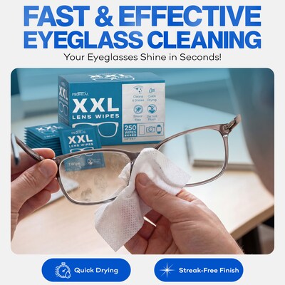 ProHeal XXL Lens Wipes, 9.8" x 6.7" Eye Glasses Cleaner Wipes for Lenses & Display Screens, 250 Count (PH-16004H)