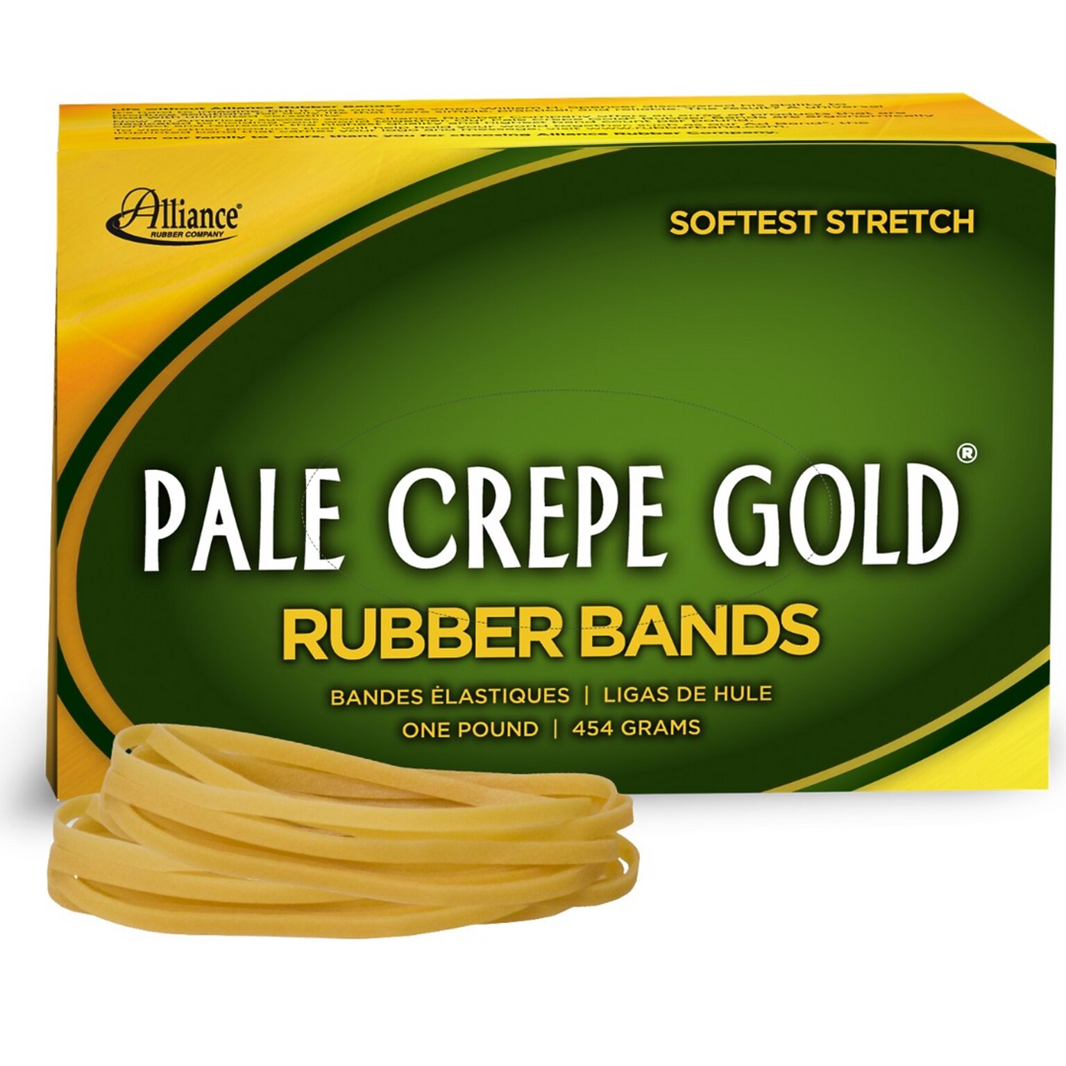 Alliance Pale Crepe Gold Multi-Purpose #33 Rubber Bands, 3-1/2 x 1/8, Golden Crepe, 970/Pack (20335)