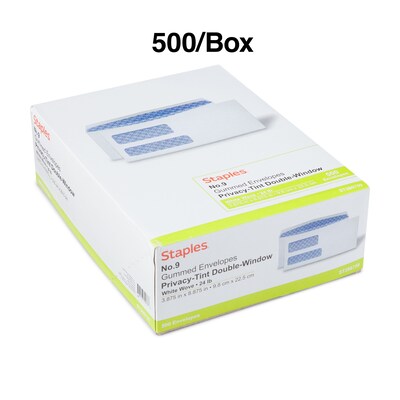 Staples® Standard Invoice Double Window Security-Tint Gummed #9 Envelopes; 500/Box