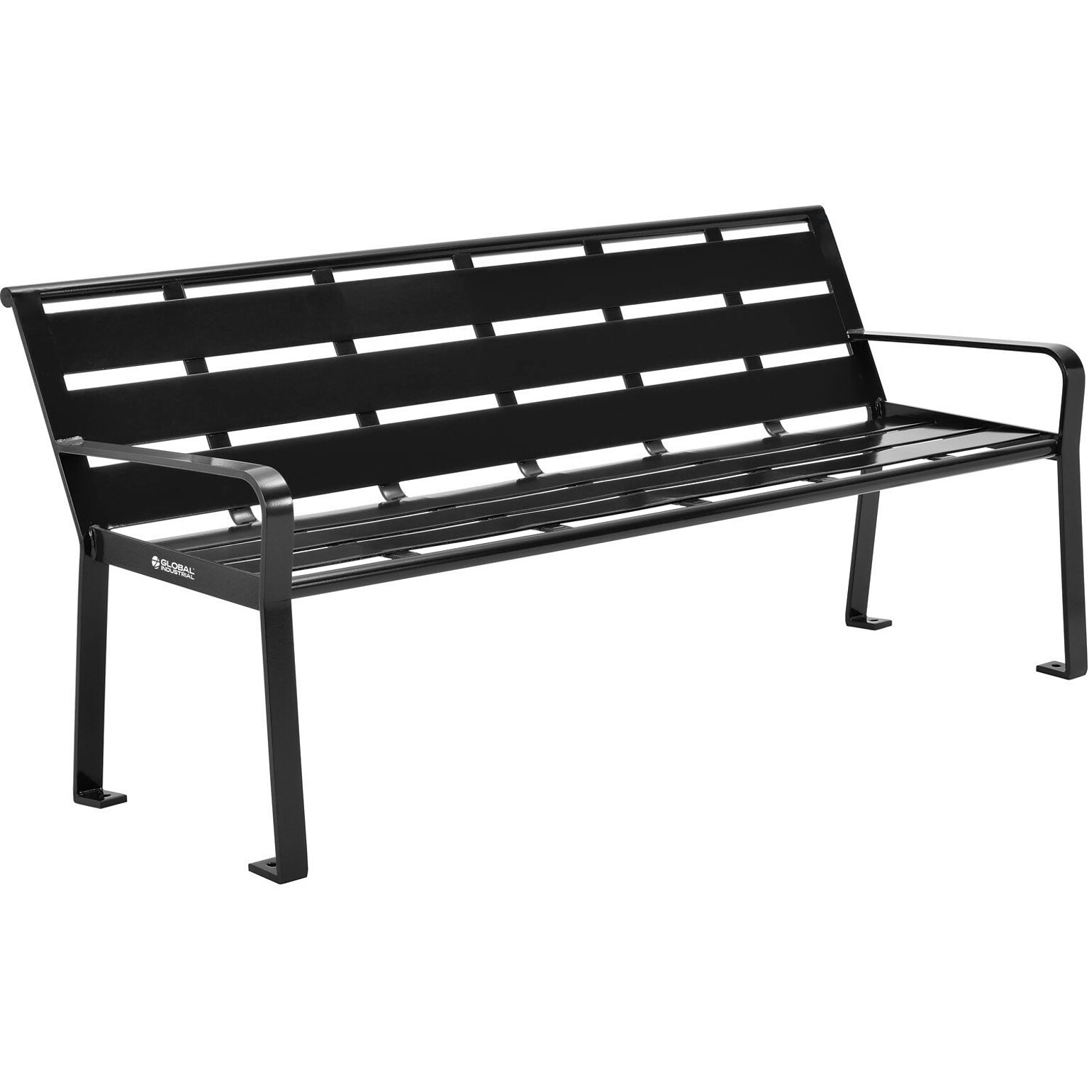 Global Industrial 6 Outdoor Horizontal Steel Slat Park Bench w/ Back, Black (436975BK)