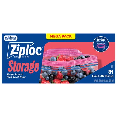 Ziploc Double Zipper Storage Bag, Gallon, Clear, 81 Bags/Box (314472)
