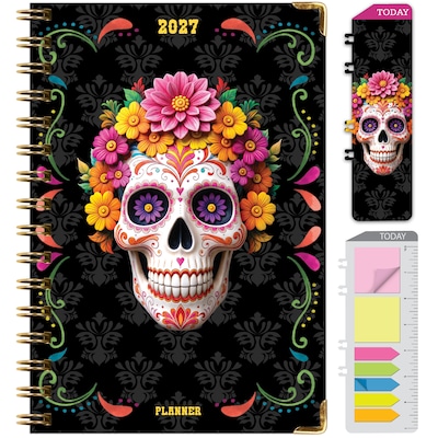 2027 Excello Brands 6 x 8 Weekly & Monthly Standard Planner, Paperboard Cover, Sugar Skull (FSHN-CY27-58-48)