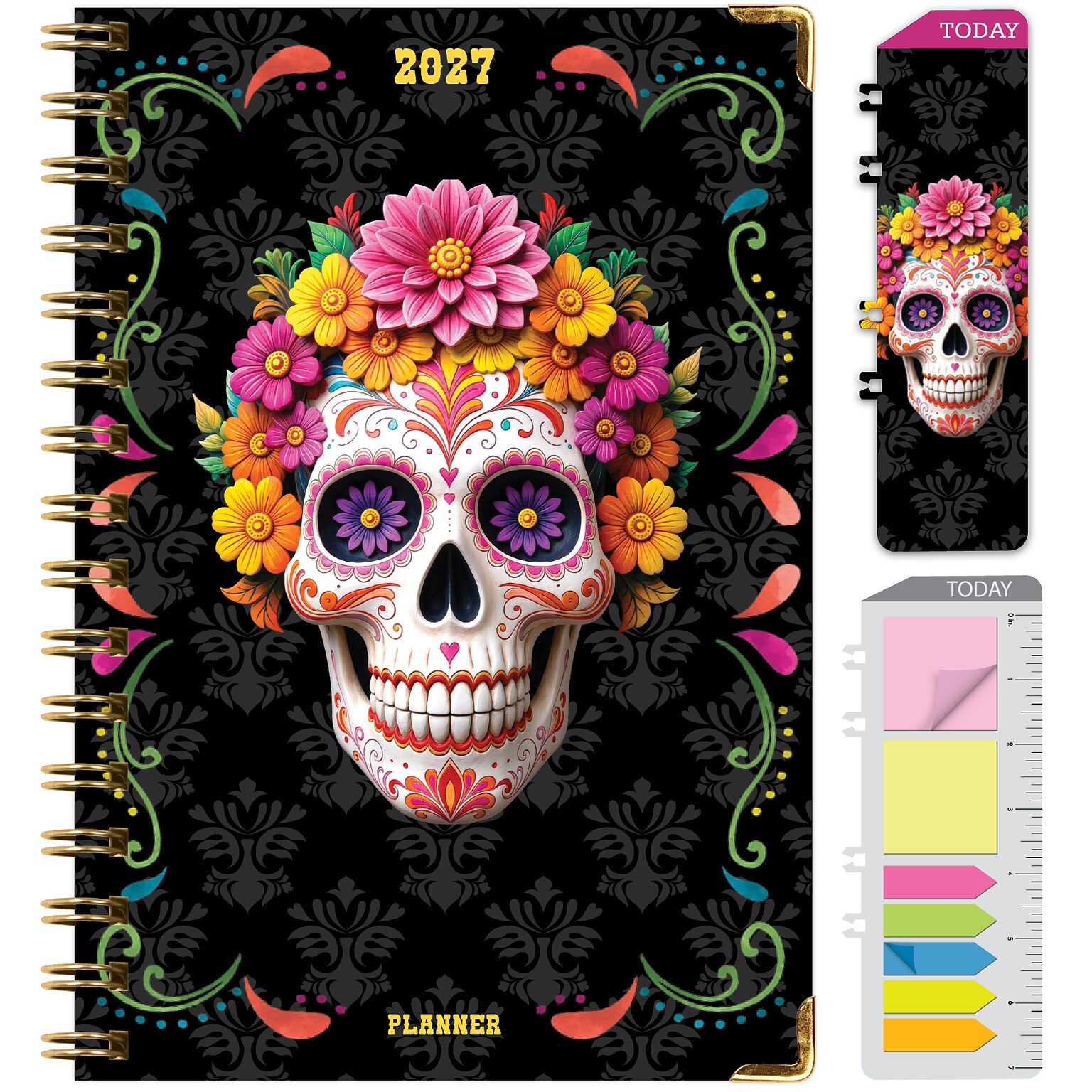 2027 Excello Brands 6 x 8 Weekly & Monthly Standard Planner, Paperboard Cover, Sugar Skull (FSHN-CY27-58-48)