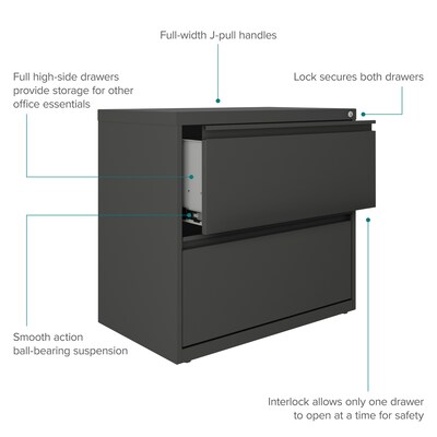 Hirsh Lateral 101 2-Drawer Lateral File Cabinet, Letter/Legal Size, Lockable, 27.75"H x 30"W x 17.63"D, Charcoal (24084)