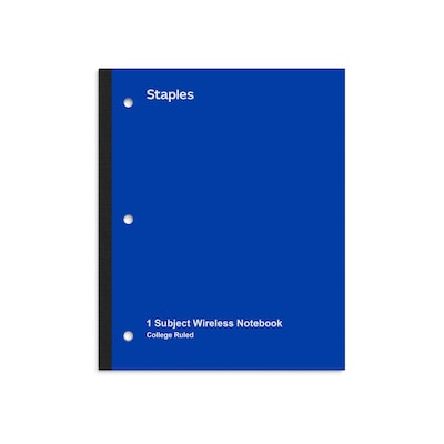 Staples Wireless 1-Subject Notebook, 8.5 x 11, College Ruled, 80 Sheets, Blue (TR58378)