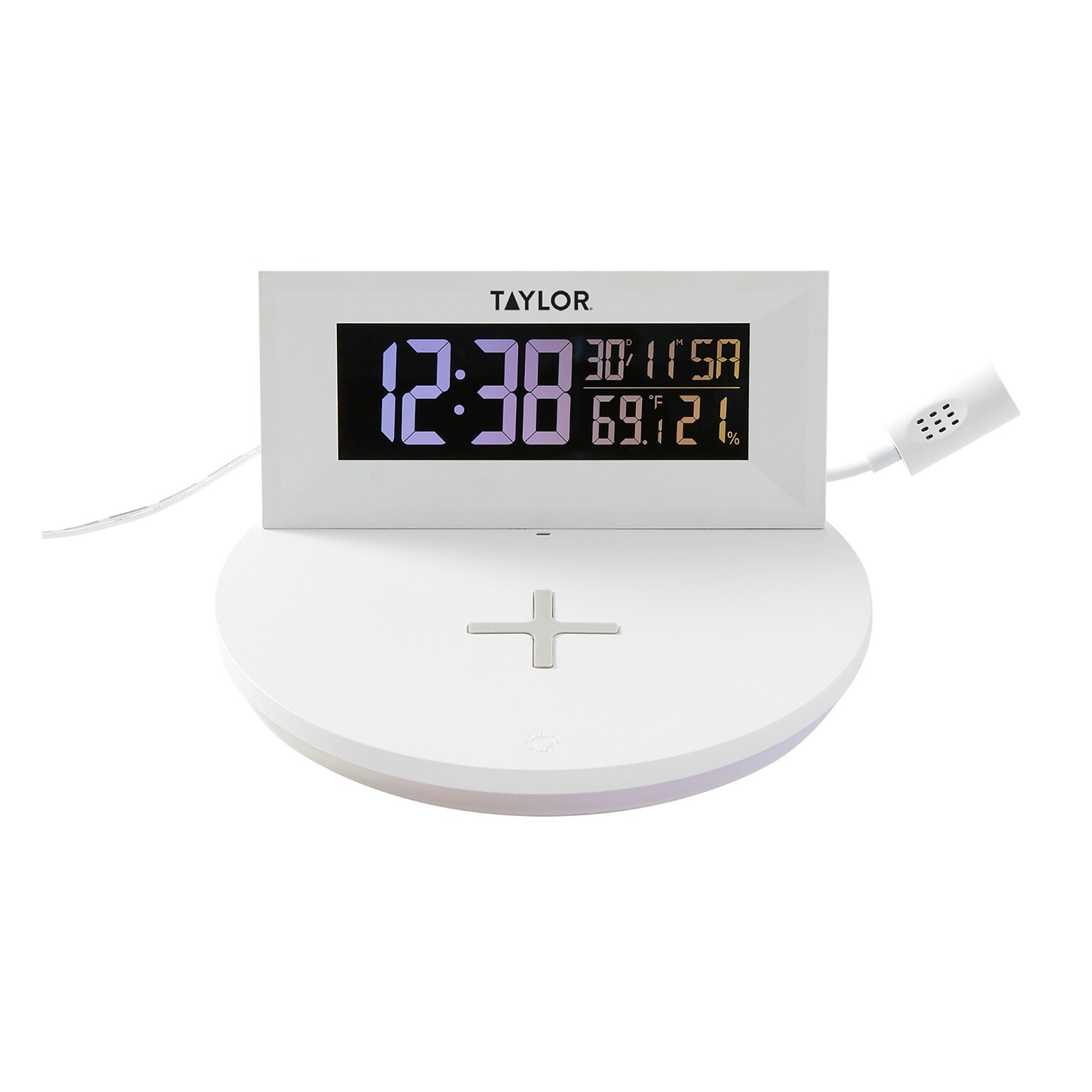 Taylor Precision Products Indoor Weather Station with Mood Light and Wireless Charging Pad, Digital, White (TAP5287333)