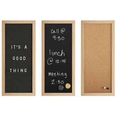 Martha Stewart Everette Cork Board, Chalk Board, Letter Board Set, Light Natural Woodgrain Frame, 18" x 24" (BRDK202210111LN)