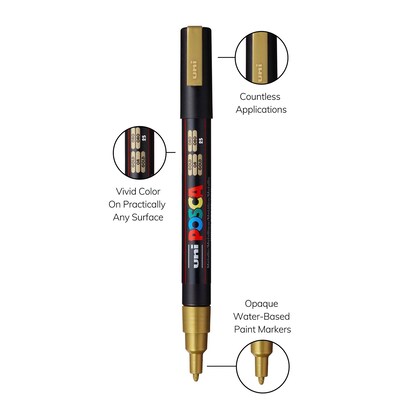 POSCA PC-3M Water Based Paint Marker, Fine Bullet Tip, Gold, 3/PK (UBCPC3MGOLD-3)