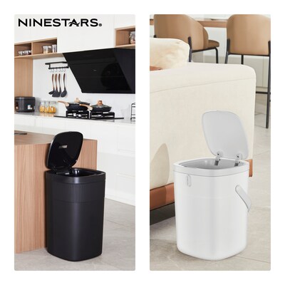 NineStars Plastic Indoor Automatic Sensor Trash Can Set, 13 Gallons & 3.2 Gallons, White, (CB-DZT-50-36/12-36WH)