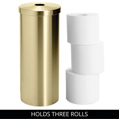 mDesign 3-Roll Steel Toilet Paper Storage Holder with Lid, Soft Brass (25974)