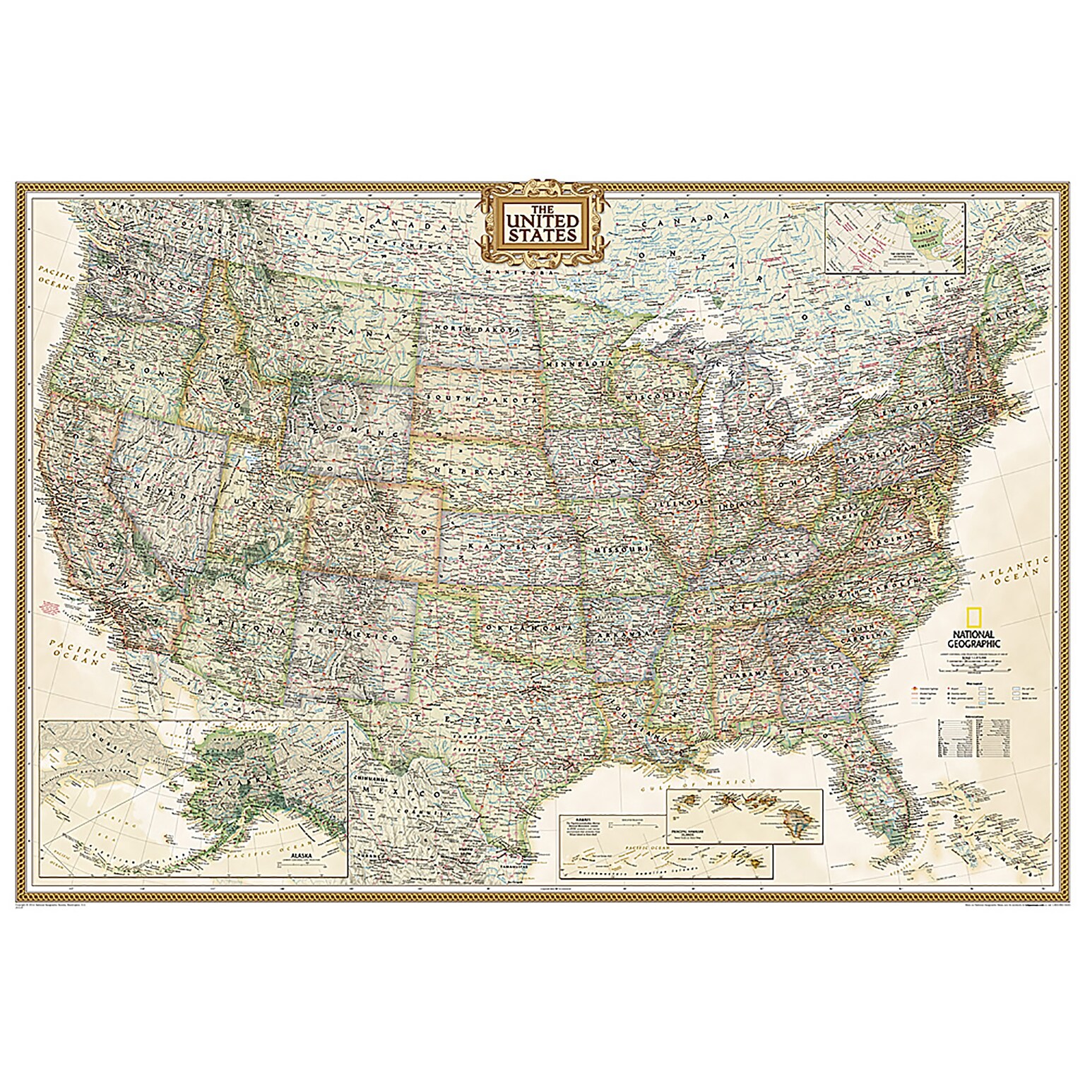 National Geographic United States Executive Map, Enlarged and Laminated, 69.25 x 48 (NGMRE00620117)