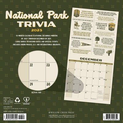 2025 Willow Creek National Park Trivia 12 x 12 Monthly Wall Calendar (47224)