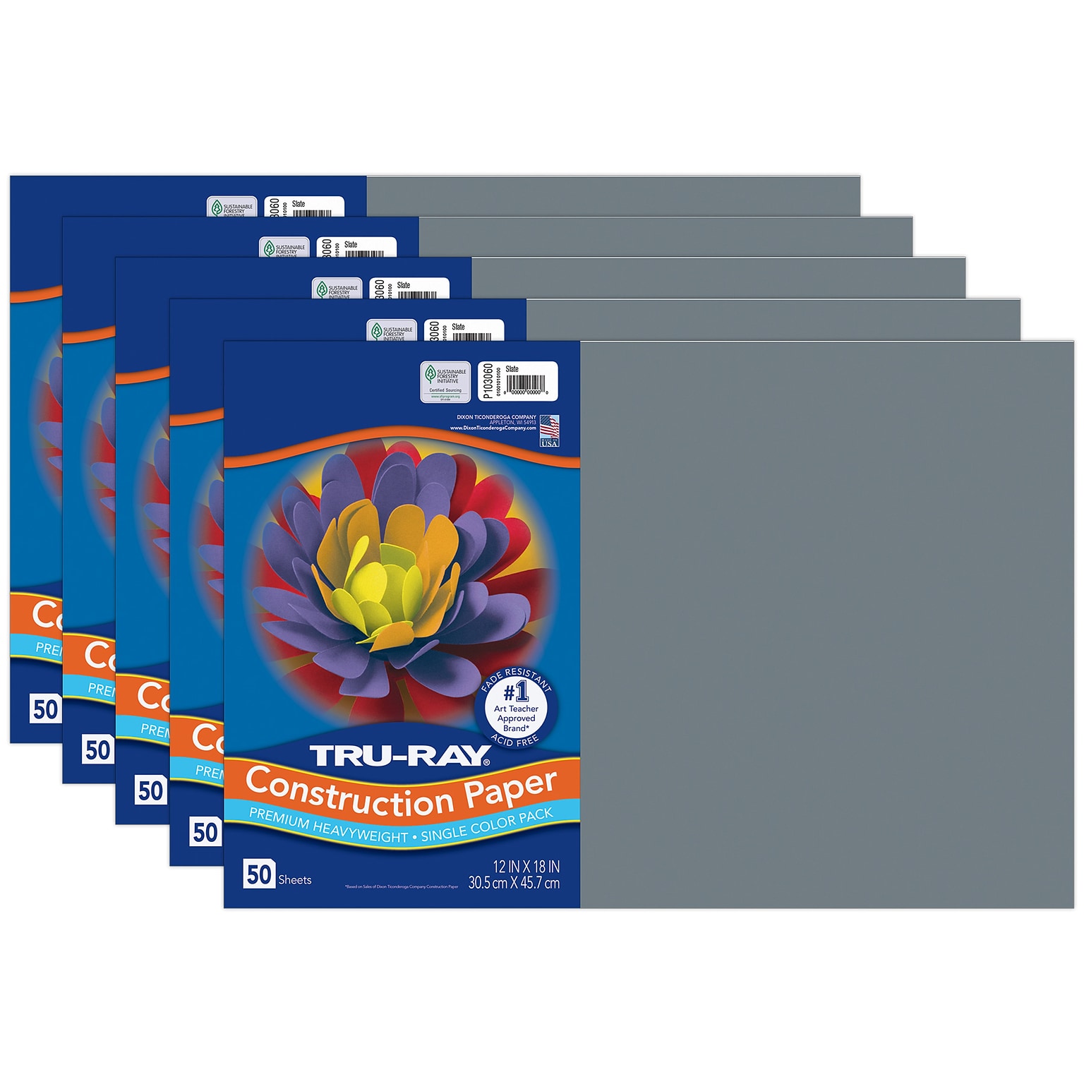 Tru-Ray 12 x 18 Construction Paper, Slate, 50 Sheets/Pack, 5 Packs/Bundle (PAC103060-5)