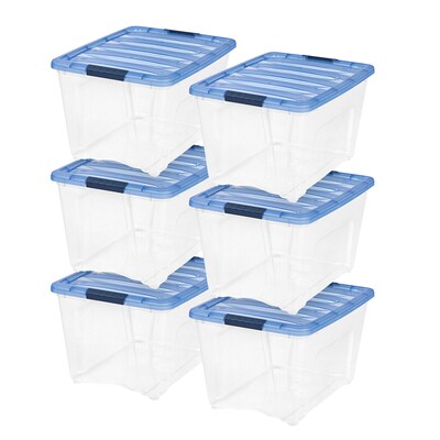 IRIS Stack & Pull 54 Qt. Latch Lid Storage Box, Clear and Blue, 6/CT (100242-CT)