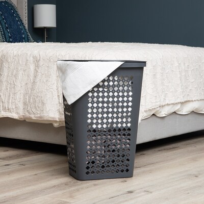 Mind Reader Slim Tapered Hamper with Lid, Plastic, Gray (SWHAMP50-GRY)