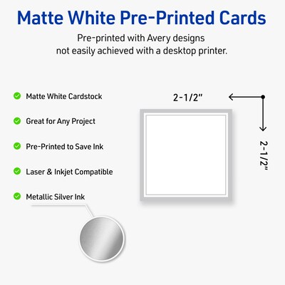 Avery Silver Border Matte Blank Card, White, 90/Pack (S00-F3E)
