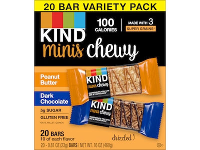 KIND Chewy Minis Gluten-Free Bar Variety Pack, 0.81 oz., 20 Bars/Box (40106)