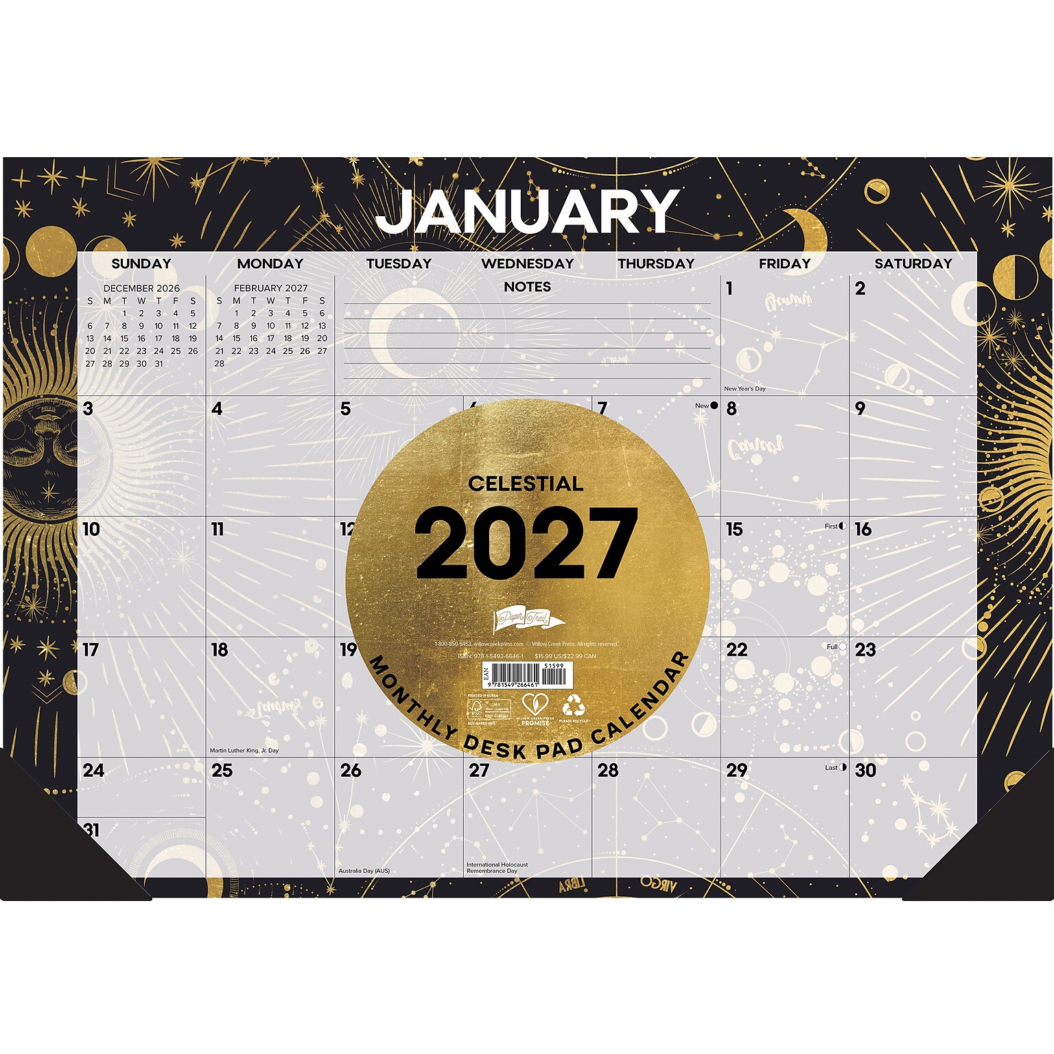 2027 Willow Creek Celestial 17 x 12 Monthly Desk Pad Calendar, Assorted Colors (66461)