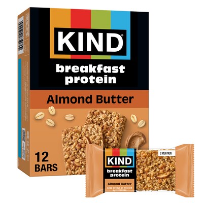 KIND Gluten Free Almond Butter Breakfast Breakfast Bars, 1.76 oz, 6 Packs/Box, 2 Bars/Pack (PHW41935)