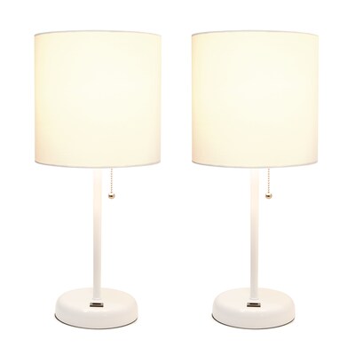 Creekwood Home Oslo 19.5 LED Table Lamp with USB Port, White, 2/Set (CWT-2011-WO-2PK)