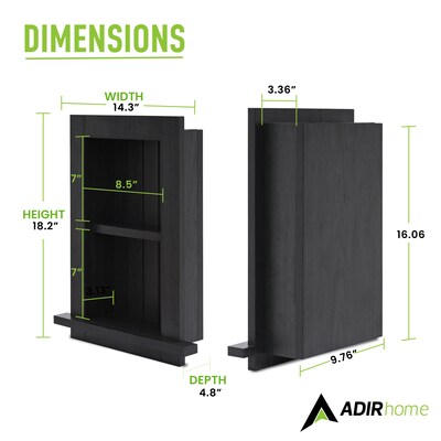 AdirHome 2-Shelf Recessed Wall Mount Shelf, 18" x 14" x 4.8", Black (515-01-BLK)