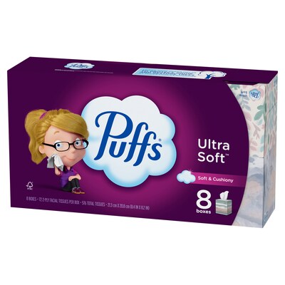 Puffs Ultra Soft Facial Tissue, 72 Tissues/Box, 8 Boxes/Pack (61971)