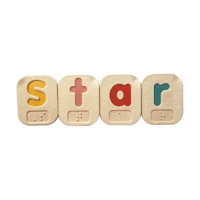 PlanToys Wooden Braille Alphabet A-Z Tiles, Assorted Colors, 26/Pack (PTS5671)