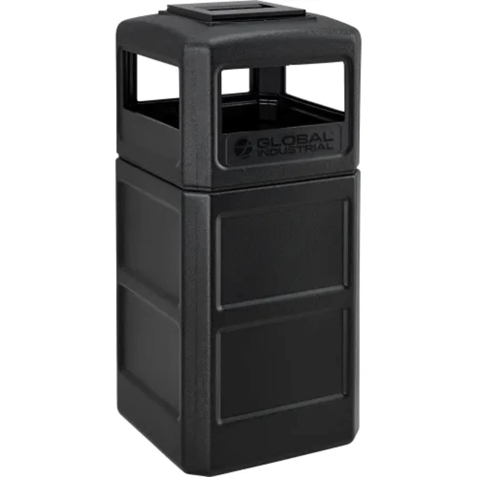 Global Industrial Square Plastic Waste Receptacle w/ Ashtray Lid, 42 Gallon, Black (641540BK)