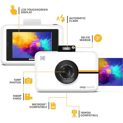 Kodak Step Touch 13MP Digital Camera & Instant Printer, 14x Optical Zoom, White (RODITC20W)
