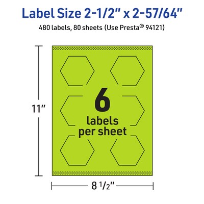 Avery Printable Decorative Edge Multipurpose Labels, 2-1/2" x 2-57/64", Bright Green, 480/Box (94121)
