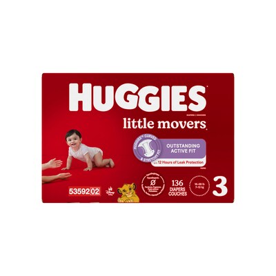 Huggies Little Movers Baby Diapers, Size 3, 136/Carton (53592)