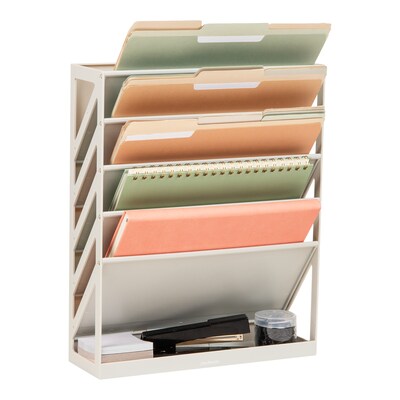 Mind Reader 5-Compartment Mountable Plastic Vertical File Storage, Beige (WALLANCH-BEI)