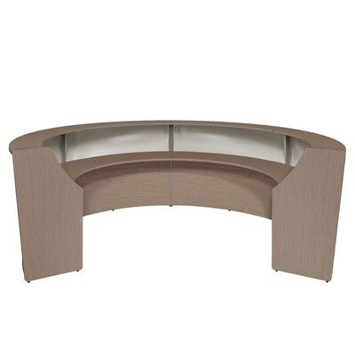 Regency Marque 142"W Curved Plexi Four-Unit Reception Desk Workstation, Noble Oak (77314NO)