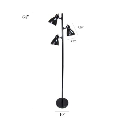 Simple Designs 64" Metal 3-Light Tree Floor Lamp, Black (LF2007-BLK)