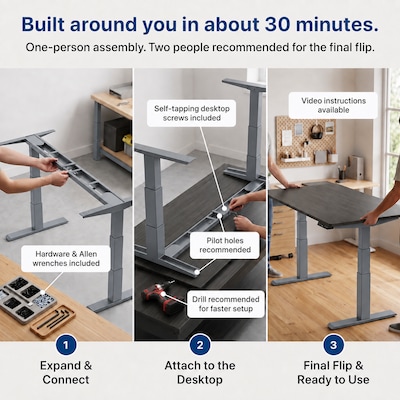 Uncaged Ergonomics Rise Up 3-stage Dual Motor Electric Standing Desk Frame, Gray, Desktop Not Included (RUG)