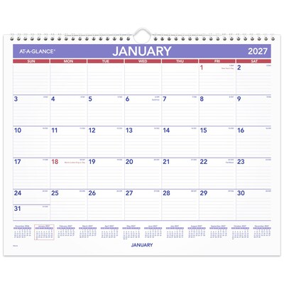 2027 AT-A-GLANCE 15 x 12 Monthly Wall Calendar, White/Purple (PM8-28-27)