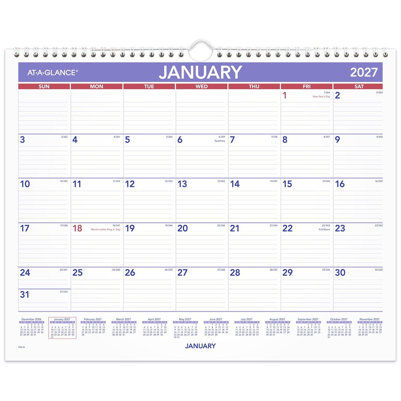 2027 AT-A-GLANCE 15 x 12 Monthly Wall Calendar, White/Purple (PM8-28-27)