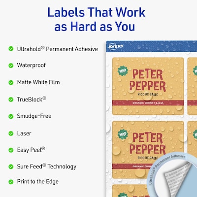 Avery Waterproof Rectangle Laser Multipurpose Labels, 3 x 3.75, White, 150/Pack (19479399333)