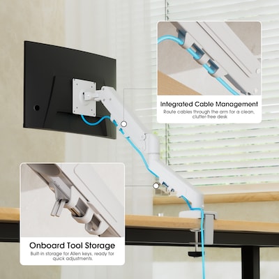 FlexiSpot MA1 Single Adjustable Arm, Up to 32" Monitor, White (MA1W-S-DP)
