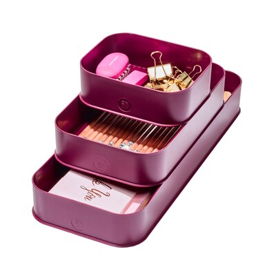 interDesign Eco Office 3-Compartment Stackable Plastic Desk Organizer, Burgundy, 3 Piece (95533N)