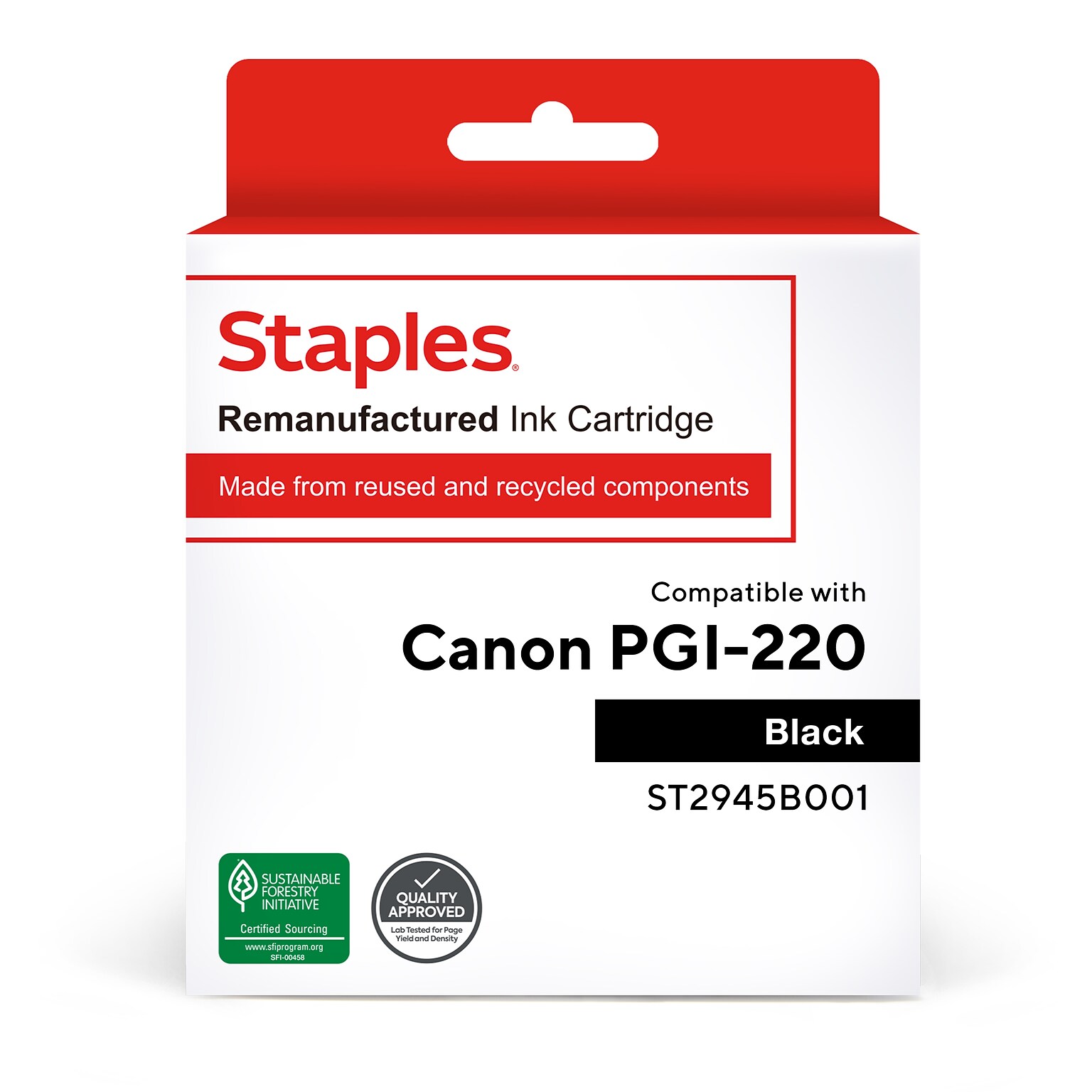 Staples Remanufactured Black Standard Yield Ink Cartridge Replacement for Canon PGI-220BK (TR2945B001/ST2945B001)