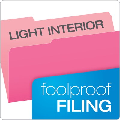 Pendaflex Two-Tone Recycled File Folder, 1/3-Cut Tab, Assorted, Legal Size, Pink, 100/Box (153 1/3 PIN)