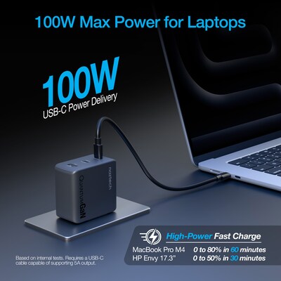 Naztech Nexus T100 GaN PD 3-Port USB-C & USB-A Charger, 102W, Black (16118)